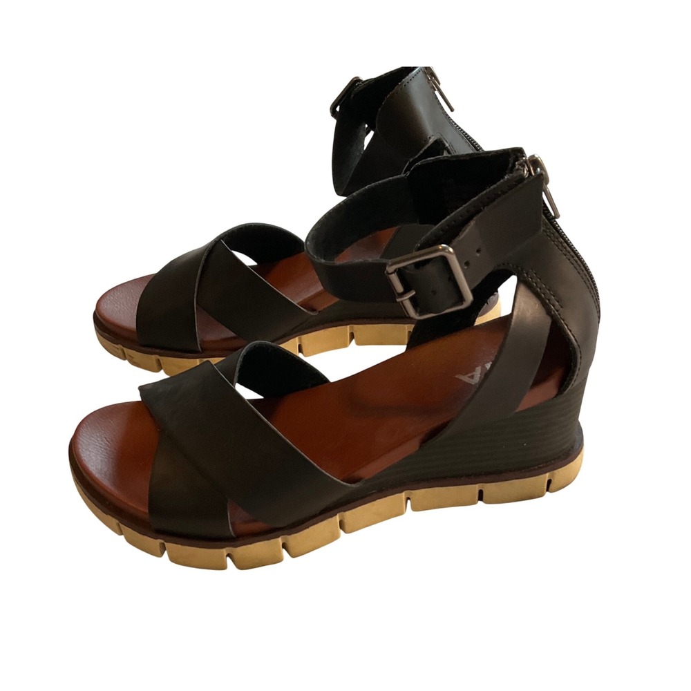 MIA Lilyann Wedge Sandals Womens 7.5 Black Platform Ankle Strap Lug Sole MH10027